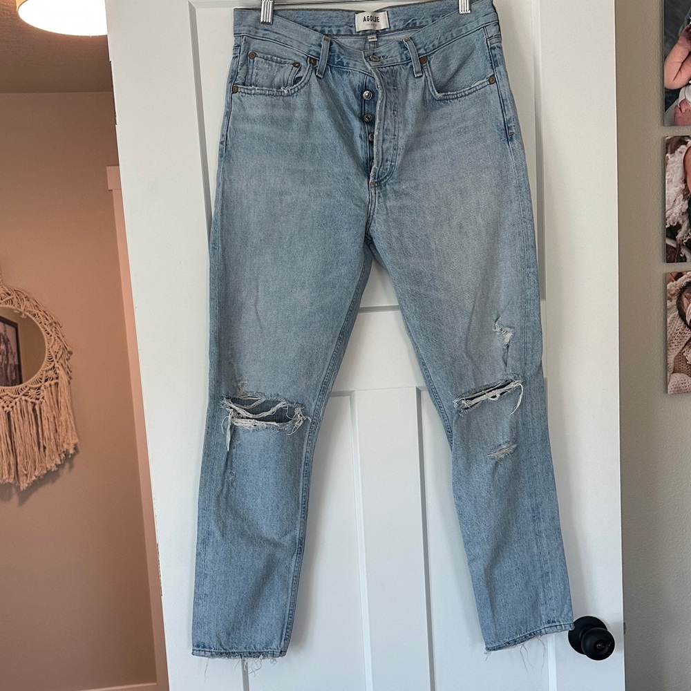Agolde Light Blue Distressed Straight Jeans